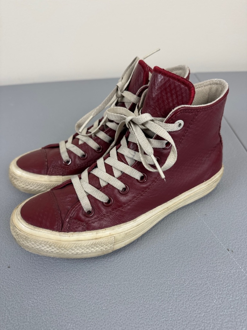 Converse Chuck Taylor All Star Red Leather High Tops. Size 8.